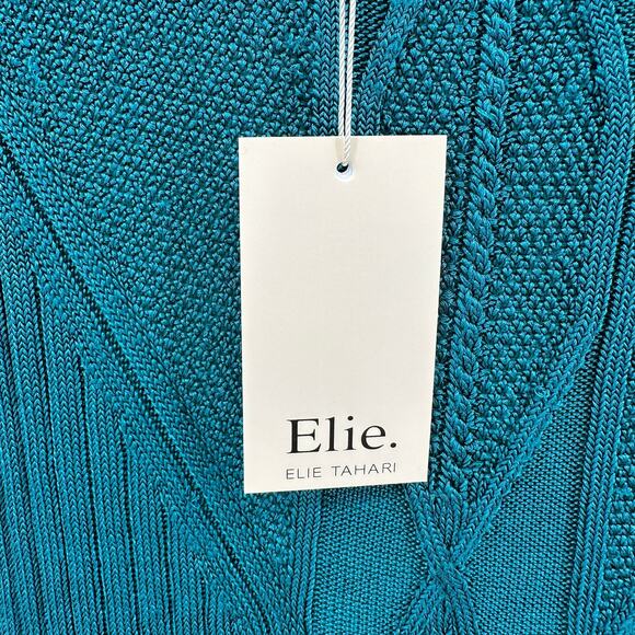 Elie Tahari Pullover Sweater WMNS S Dark Team Textured Ribbed Knit Short Sleeve - Picture 7 of 13